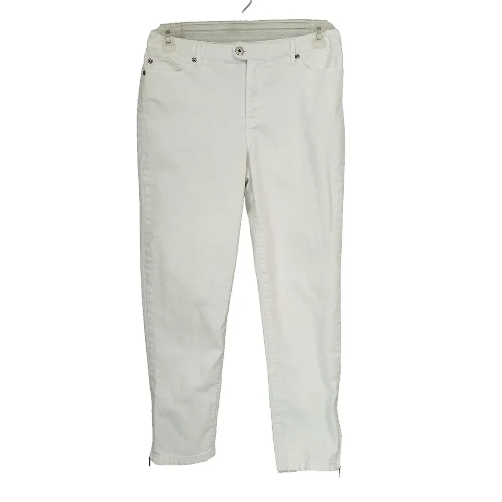 Chico's Platinum Denim Jeans Women M/1 White Ultimate Fit Zippers MidRise Casual
